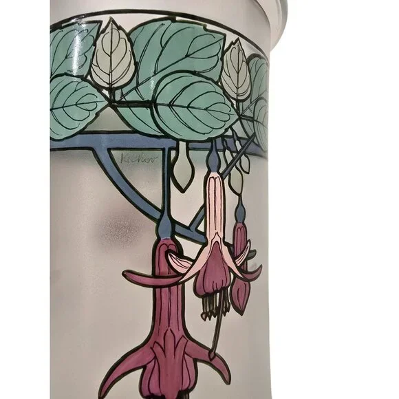 10 Mucha Art Glass Fuchsia Design Satin Glass Canister With Lid